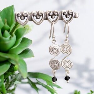 Sterling 925 Double Swirl Wire Drop Earrings